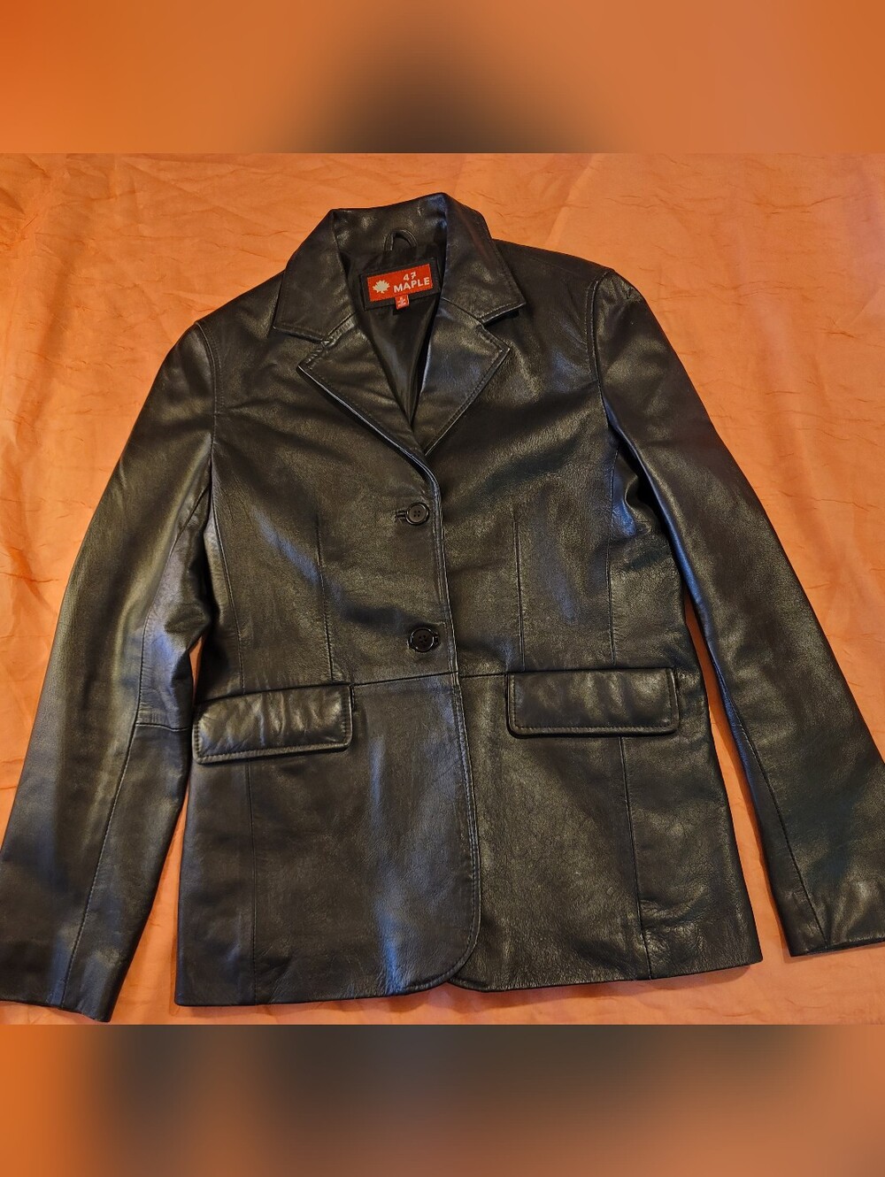 Vtg 47 Maple Women's Black Leather Jacket - Classic Tailored Style